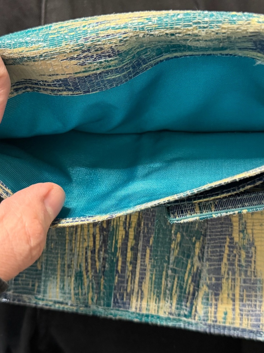 HOBO Rachel Tri-Fold Teal & Gold Textured Wallet - Picture 6 of 8